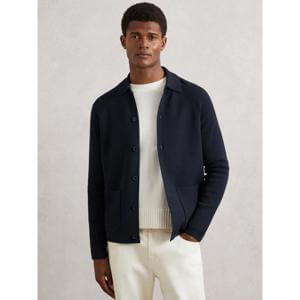 REISS Fitzgerald Button-Through Ribbed-Sleeve Shirt